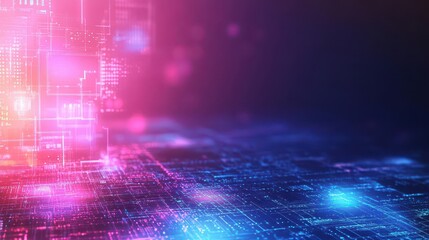 Poster - Digital network map, holographic screens, abstract technology landscape background