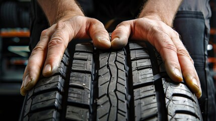 closeup of hands holding a tire