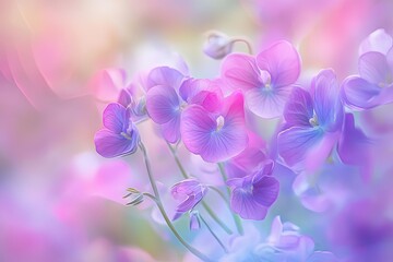 Canvas Print - Close-up of vibrant purple and lilac flowers in soft focus.