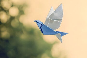 Canvas Print - Pigeon flying minimal concept of japanese origami craft handmade toy.