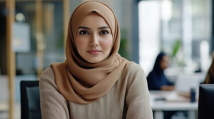 Poster - Muslim Woman in Modern Office Environment