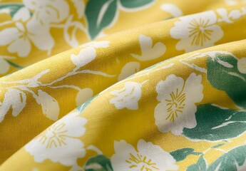 Sticker - Yellow Green Floral Linen Fabric Pattern