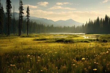 Poster - Meadow greenscape wilderness landscape grassland.