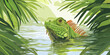 © thecreativesupplies - Iguana swimming in a river with its head above water, animal illustration