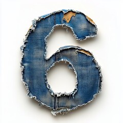a number six made out of a piece of blue jeans