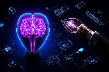 Poster - Minimalist icon of an AI-driven innovation, with simple lines and geometric shapes representing automation and cutting-edge technology in a clean design