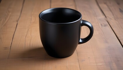 Wall Mural - A black ceramic mug mock up on a wooden table 