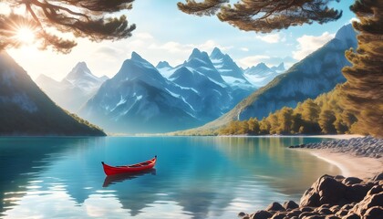 Wall Mural - Majestic Mountain Range Reflected in Crystal Clear Waters with Snow-Capped Peaks