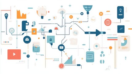 Aufkleber - Abstract illustration of digital connections, data flow, and technology elements on a white background, representing modern communication