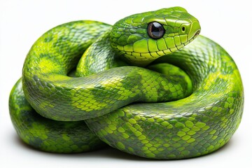 Canvas Print - A green wooden snake is coiled around an eco-friendly symbol, highlighting themes of sustainability and nature