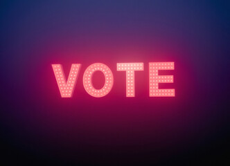 Vote light sign text for important social message, concept art, glowing letters in the night