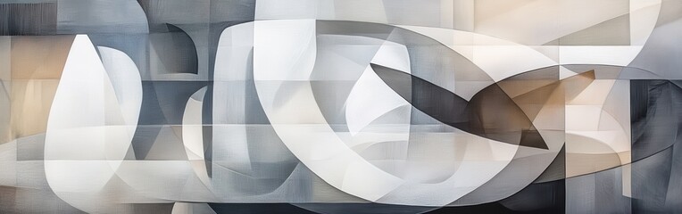 Poster - Abstract geometric composition in shades of gray and white highlighting curves and angles