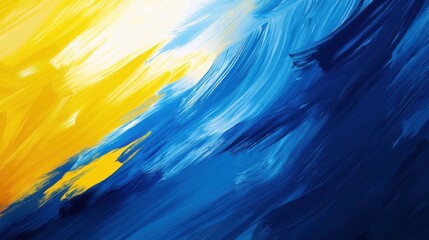 Poster - Vibrant blue and yellow abstract brush strokes create a dynamic and colorful backdrop during a bright sunny day