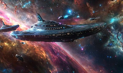 Wall Mural - Spaceships in a Cosmic Landscape
