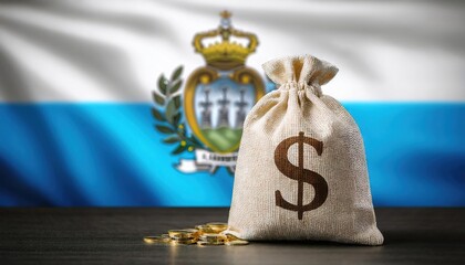 Wall Mural - San Marino Flag with Money Bag and Coins