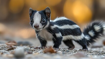 Wall Mural - Striped and Curious: A Close-Up Look at a Black and White Mammal