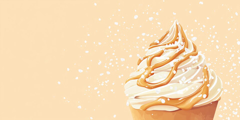 Canvas Print - Creamy dessert swirled with caramel drizzle and sea salt, sweet illustration