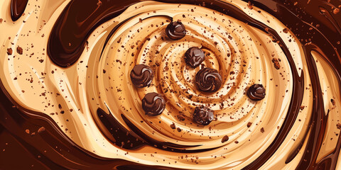 Canvas Print - Dessert swirl topped with crushed cookies and chocolate drizzle, sweet illustration