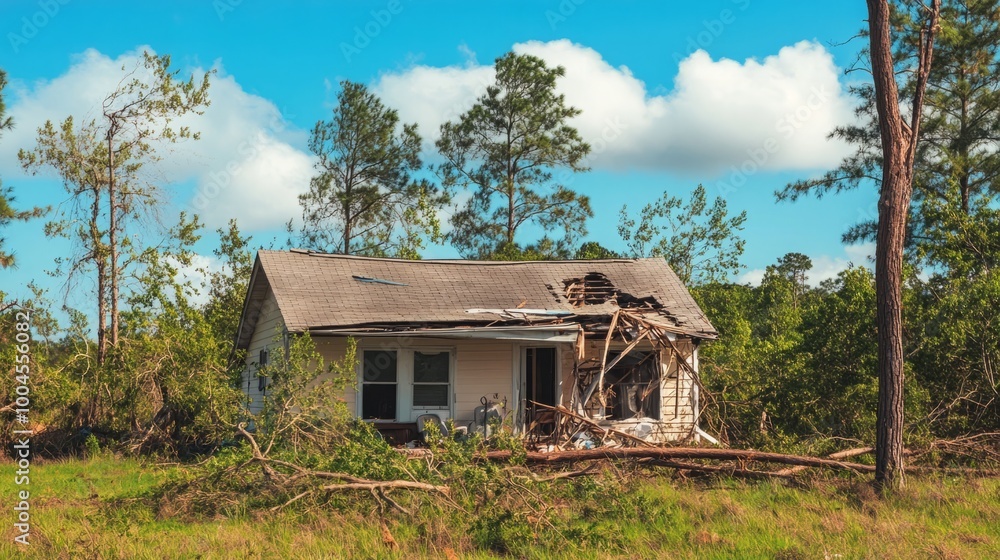 Tornado-Damaged House with Broken Roof and Fallen Trees: A Harrowing ...