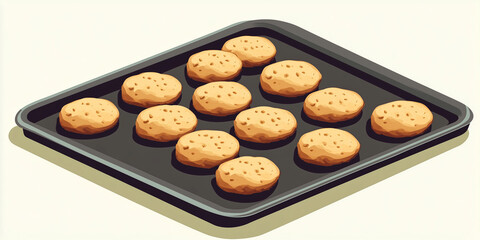 Wall Mural - A set of drop cookies neatly arranged in rows on a flat serving tray, sweet illustration