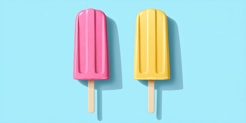 Canvas Print - Two artisanal popsicles displayed side by side on a clean surface without any visible decorations or toppings, sweet illustration