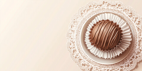 Poster - Milk chocolate truffle placed on a doily, emphasizing its round shape, sweet illustration