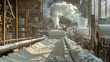 © GoldPumaze - A paper mill processing wood pulp into paper rolls.