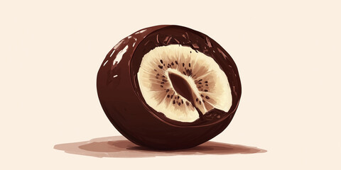 Canvas Print - Chocolate-covered fruit sliced open, showing interior texture, sweet illustration