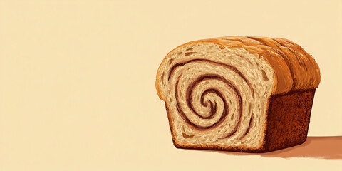 Poster - Close-up of cinnamon bread slice, focusing on the swirled, interior layers, sweet illustration