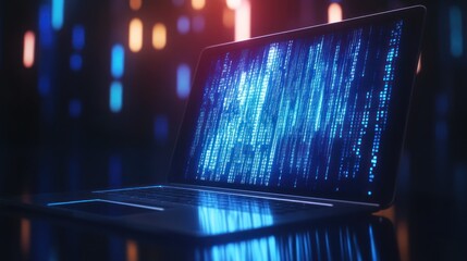 Laptop with Blue Digital Code