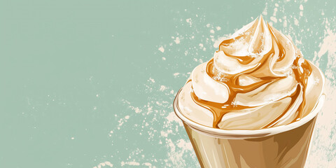 Canvas Print - Creamy dessert swirled with caramel drizzle and sea salt, sweet illustration