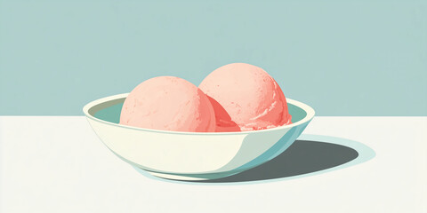 Poster - Two scoops of sorbet in a dish on a smooth table with no extra elements visible, sweet illustration