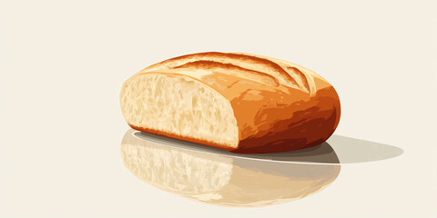 Wall Mural - Single loaf of bread with a slightly curved top on a reflective background, sweet illustration