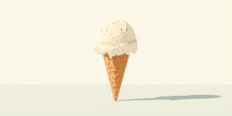 Wall Mural - Single scoop of dairy-free ice cream in a cone on a clean countertop with no toppings, sweet illustration