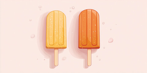 Wall Mural - Two artisanal popsicles displayed side by side on a clean surface without any visible decorations or toppings, sweet illustration