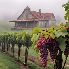 misty morning in vineyard