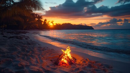 Sticker - Sunset Bonfire on a Tropical Beach