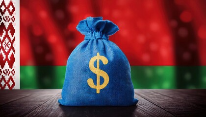 Wall Mural - Money Bag Against Belarusian Flag Background