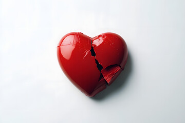 Sticker - A broken red heart on a white background, capturing a visual representation of heartbreak, sadness, and emotional pain in a minimalist style.