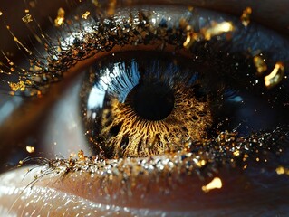 Canvas Print - Close Up of a Golden Eye with Glitter Eyeliner