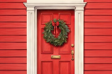 Poster - Christmas wreath door red architecture.