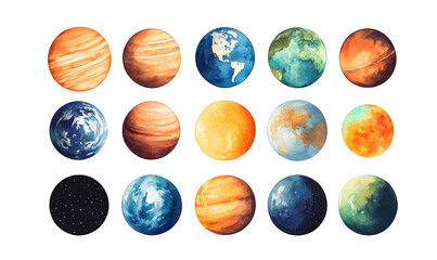Wall Mural - watercolor vector illustration planet galaxy universe solar system stars set clipart sketch mercury 