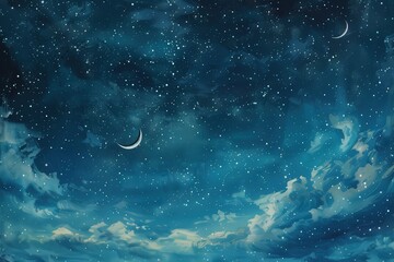 Wall Mural - a painting of a night sky with a large crescent moon, generative ai image