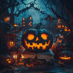 Wall Mural - Halloween night background with text Spooky.
