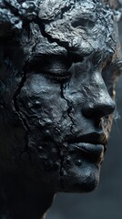 Canvas Print - Close-Up Portrait of a Face Covered in Cracks