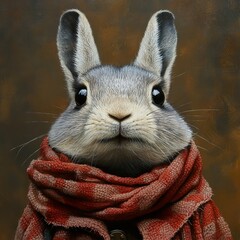 Wall Mural - Cute Rabbit Portrait with Scarf - Adorable Animal Photography