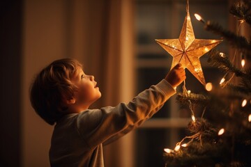 Wall Mural - Christmas tree light child photo.