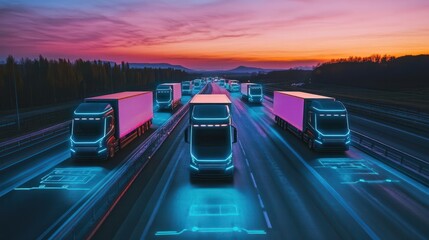 Advanced Autonomous Truck Fleet on Smart Highway at Twilight