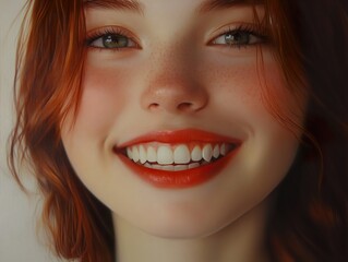 Wall Mural - Smiling Woman with Red Hair - Digital Art Portrait