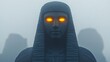 © Kankamol Tama - Ancient statue shrouded in fog, soft glowing eyes, 3D illustration